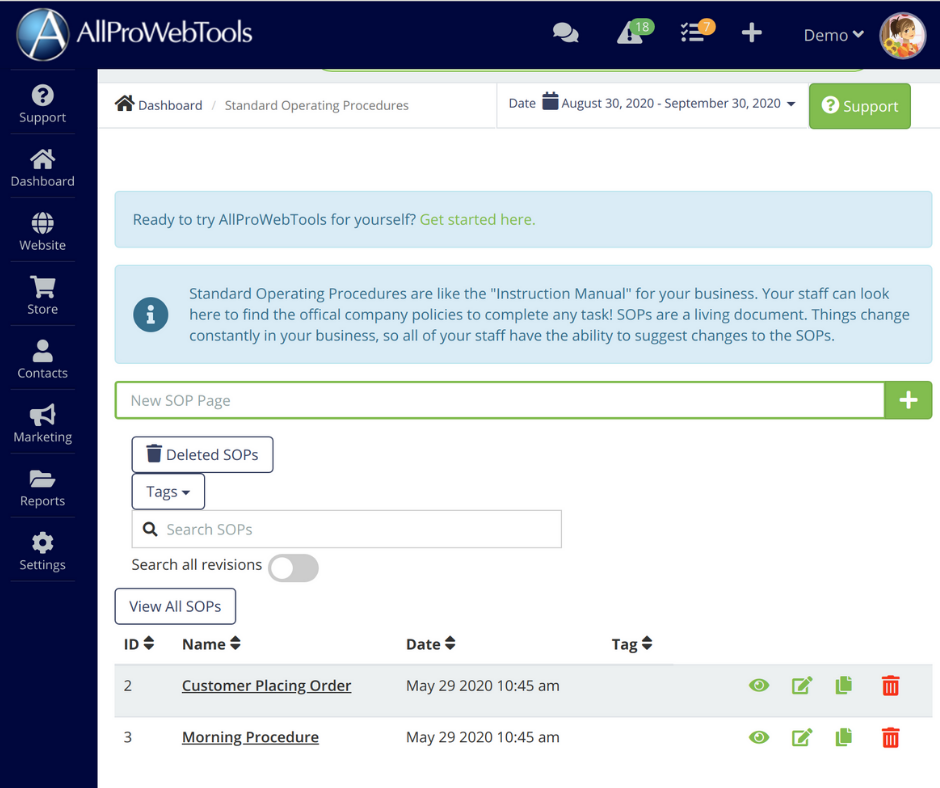 SOP screen