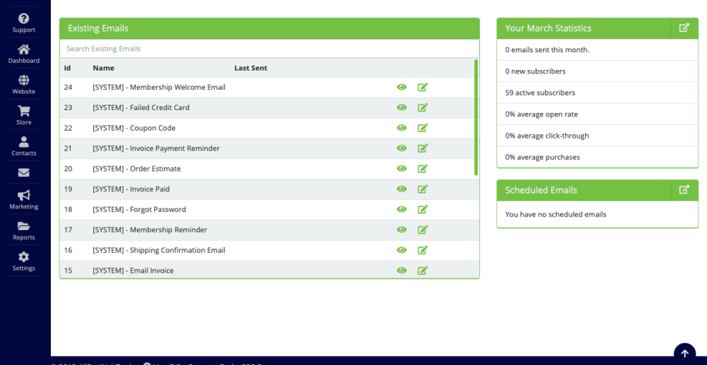 SYSTEM Emails and Web Pages